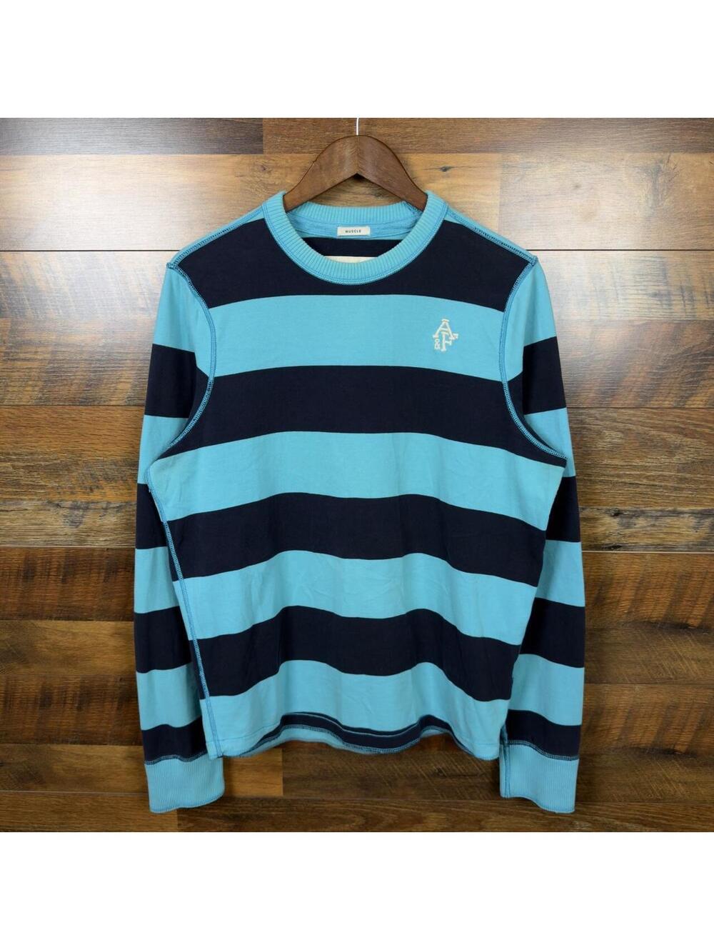Vintage Abercrombie & Fitch Muscle Striped Crewneck Sweater XL Blue Navy Y2K